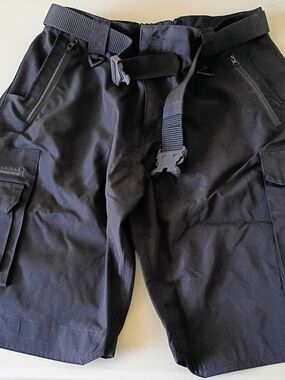 Men's Black Cargo Shorts with Integrated Webbing Belt